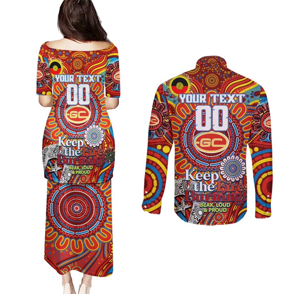 Custom Gold Coast Suns NAIDOC Week 2024 Couples Matching Puletasi and Long Sleeve Button Shirt Mascot Football