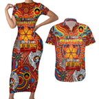 Custom Gold Coast Suns NAIDOC Week 2024 Couples Matching Short Sleeve Bodycon Dress and Hawaiian Shirt Mascot Football
