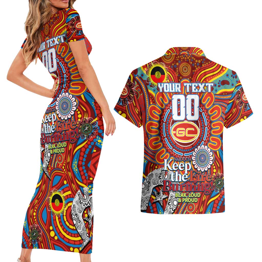 Custom Gold Coast Suns NAIDOC Week 2024 Couples Matching Short Sleeve Bodycon Dress and Hawaiian Shirt Mascot Football