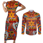 Custom Gold Coast Suns NAIDOC Week 2024 Couples Matching Short Sleeve Bodycon Dress and Long Sleeve Button Shirt Mascot Football