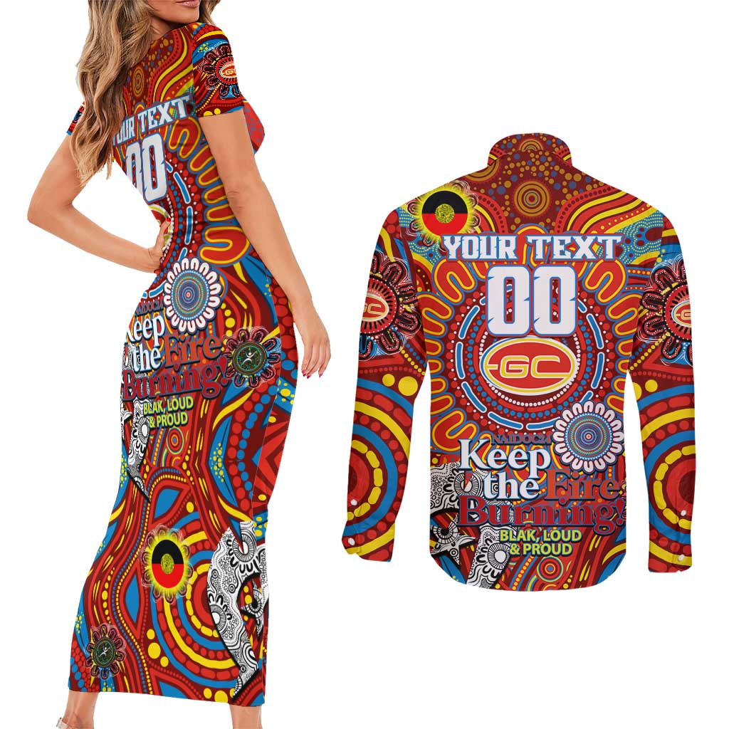 Custom Gold Coast Suns NAIDOC Week 2024 Couples Matching Short Sleeve Bodycon Dress and Long Sleeve Button Shirt Mascot Football