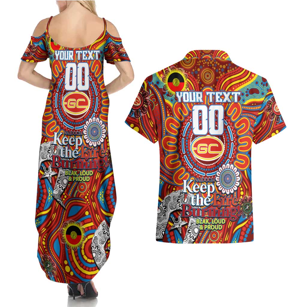 Custom Gold Coast Suns NAIDOC Week 2024 Couples Matching Summer Maxi Dress and Hawaiian Shirt Mascot Football