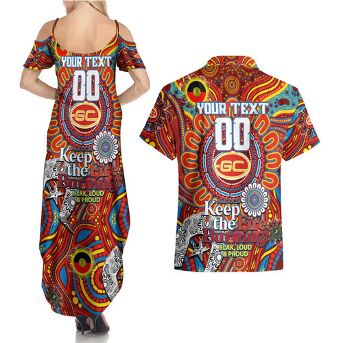 Custom Gold Coast Suns NAIDOC Week 2024 Couples Matching Summer Maxi Dress and Hawaiian Shirt Mascot Football