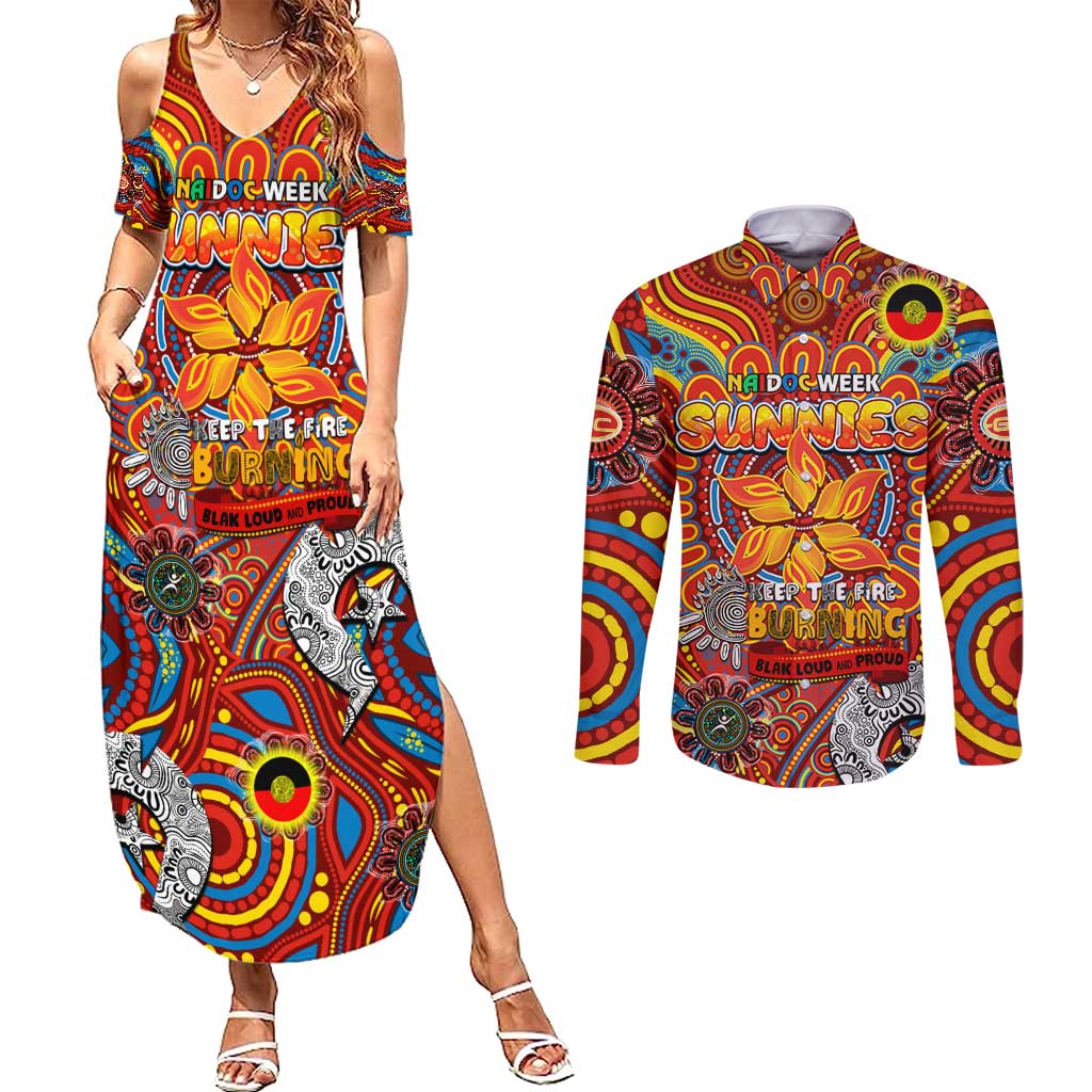 Custom Gold Coast Suns NAIDOC Week 2024 Couples Matching Summer Maxi Dress and Long Sleeve Button Shirt Mascot Football