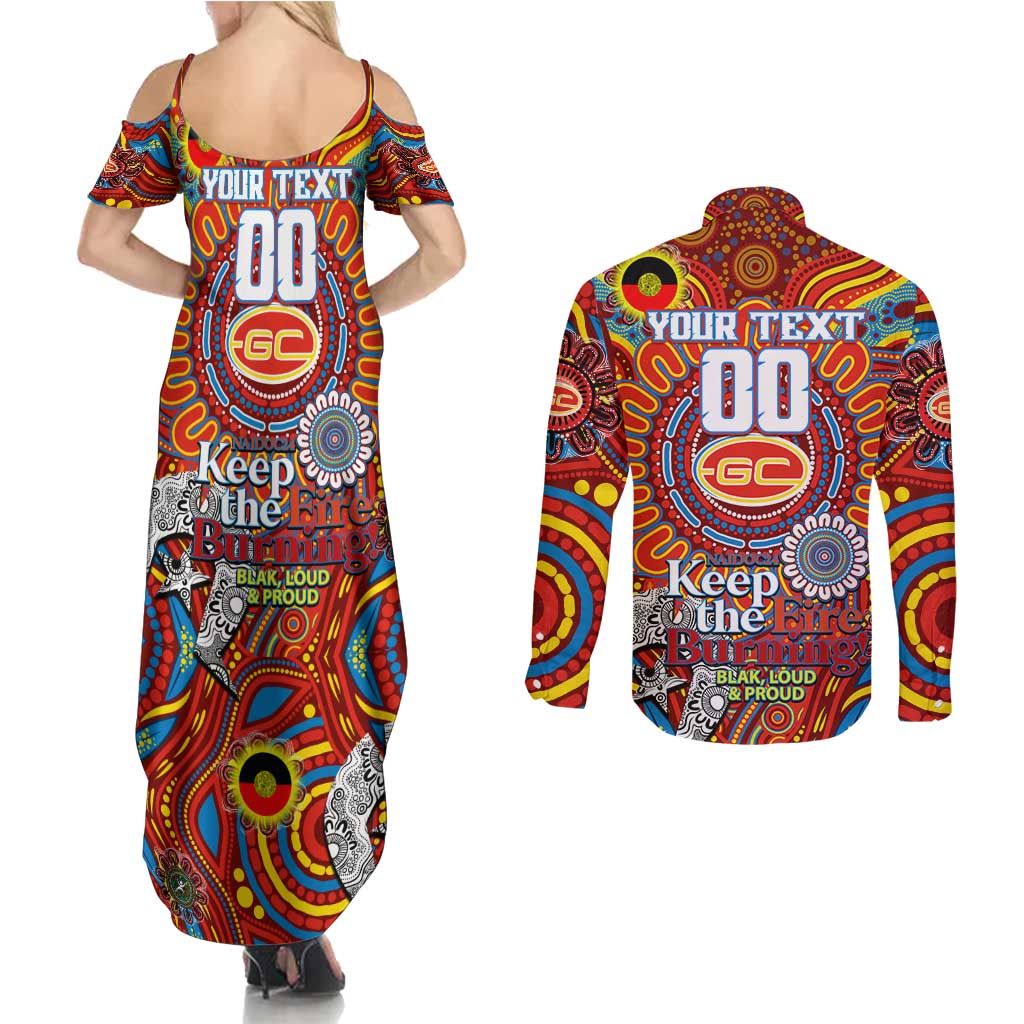 Custom Gold Coast Suns NAIDOC Week 2024 Couples Matching Summer Maxi Dress and Long Sleeve Button Shirt Mascot Football