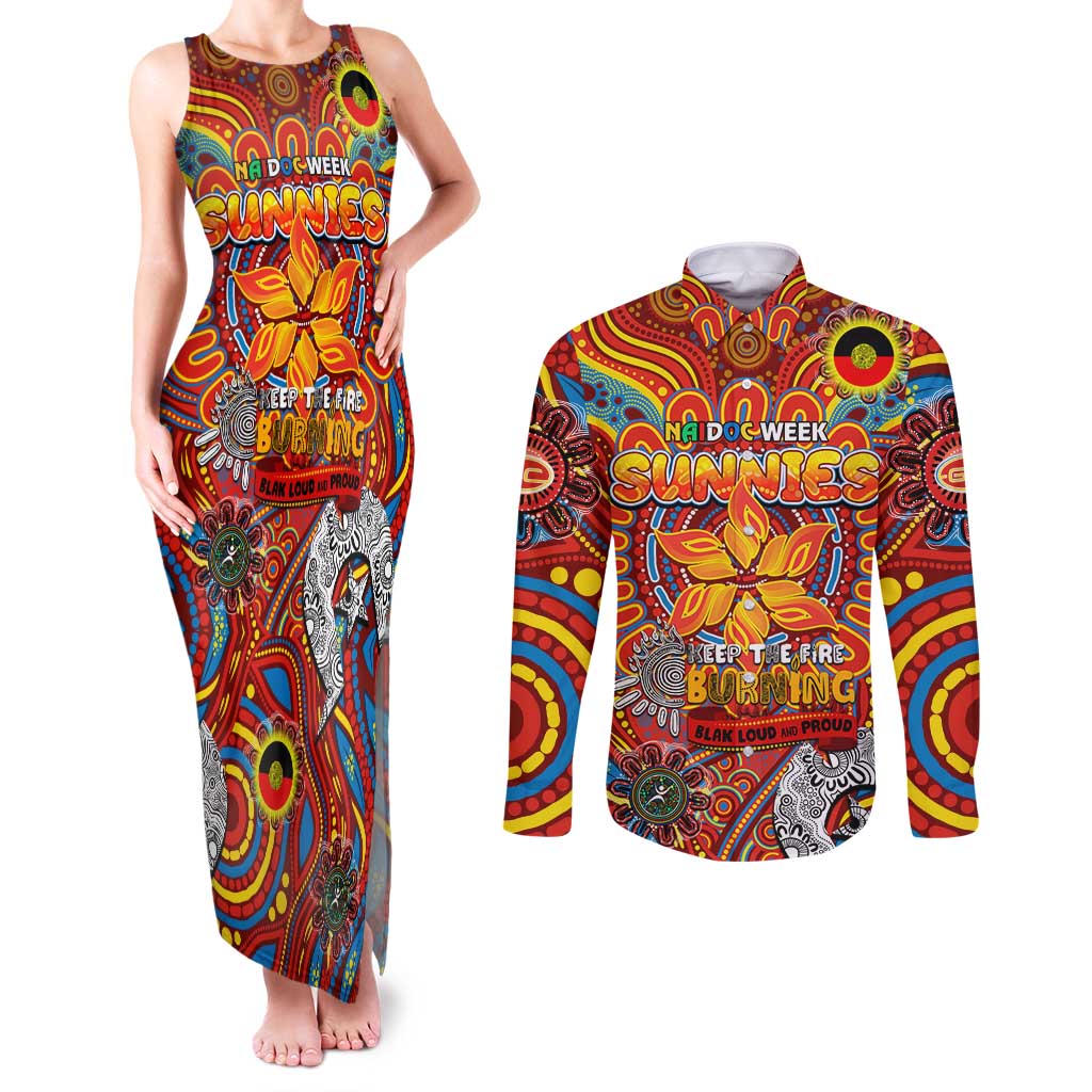 Custom Gold Coast Suns NAIDOC Week 2024 Couples Matching Tank Maxi Dress and Long Sleeve Button Shirt Mascot Football