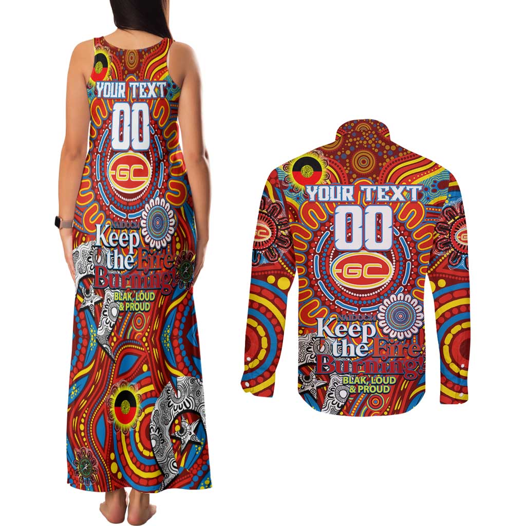 Custom Gold Coast Suns NAIDOC Week 2024 Couples Matching Tank Maxi Dress and Long Sleeve Button Shirt Mascot Football