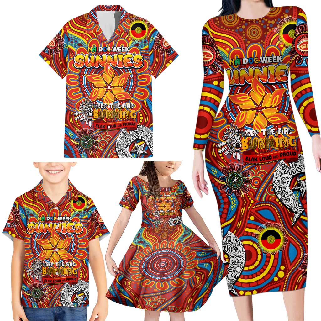 Custom Gold Coast Suns NAIDOC Week 2024 Family Matching Long Sleeve Bodycon Dress and Hawaiian Shirt Mascot Football