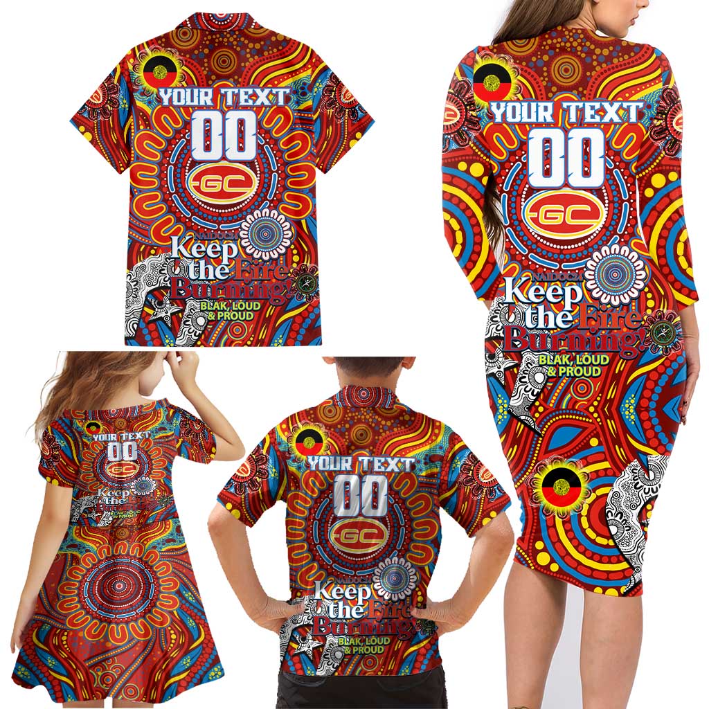 Custom Gold Coast Suns NAIDOC Week 2024 Family Matching Long Sleeve Bodycon Dress and Hawaiian Shirt Mascot Football