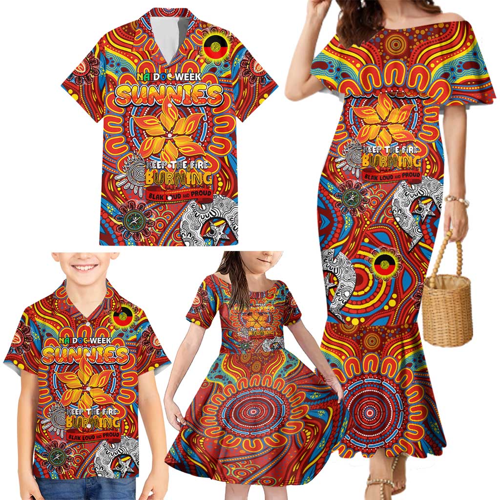 Custom Gold Coast Suns NAIDOC Week 2024 Family Matching Mermaid Dress and Hawaiian Shirt Mascot Football