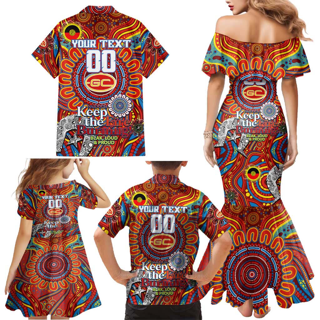 Custom Gold Coast Suns NAIDOC Week 2024 Family Matching Mermaid Dress and Hawaiian Shirt Mascot Football