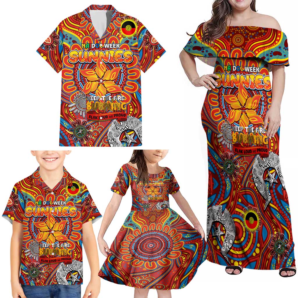Custom Gold Coast Suns NAIDOC Week 2024 Family Matching Off Shoulder Maxi Dress and Hawaiian Shirt Mascot Football