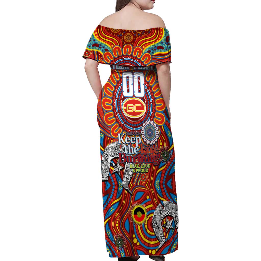 Custom Gold Coast Suns NAIDOC Week 2024 Family Matching Off Shoulder Maxi Dress and Hawaiian Shirt Mascot Football