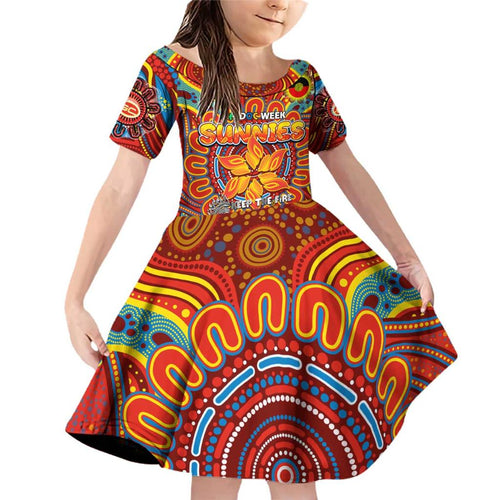 Custom Gold Coast Suns NAIDOC Week 2024 Family Matching Off Shoulder Short Dress and Hawaiian Shirt Mascot Football