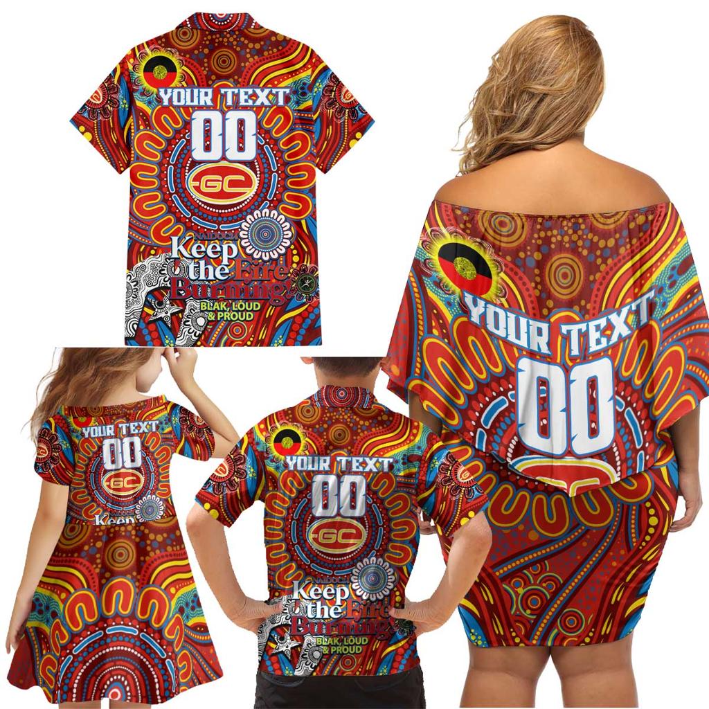 Custom Gold Coast Suns NAIDOC Week 2024 Family Matching Off Shoulder Short Dress and Hawaiian Shirt Mascot Football