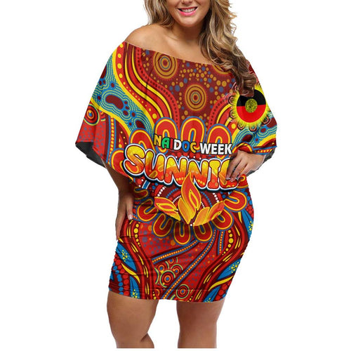 Custom Gold Coast Suns NAIDOC Week 2024 Family Matching Off Shoulder Short Dress and Hawaiian Shirt Mascot Football