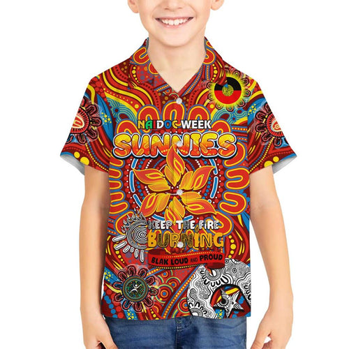 Custom Gold Coast Suns NAIDOC Week 2024 Family Matching Off Shoulder Short Dress and Hawaiian Shirt Mascot Football