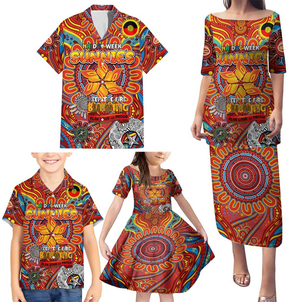 Custom Gold Coast Suns NAIDOC Week 2024 Family Matching Puletasi and Hawaiian Shirt Mascot Football