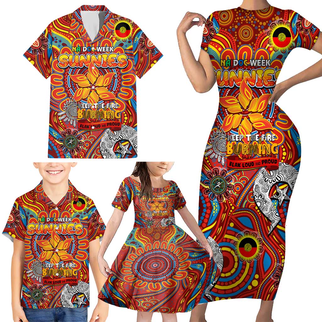 Custom Gold Coast Suns NAIDOC Week 2024 Family Matching Short Sleeve Bodycon Dress and Hawaiian Shirt Mascot Football