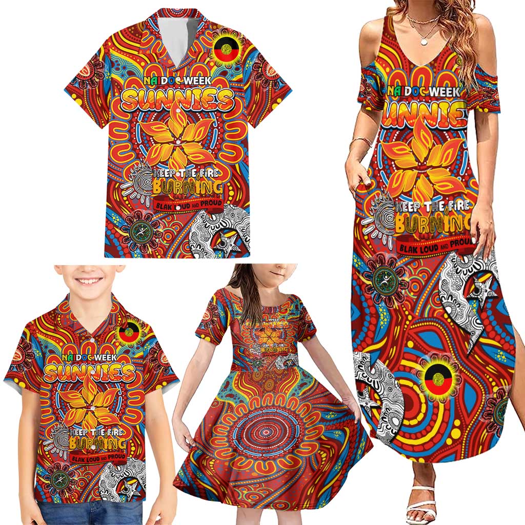 Custom Gold Coast Suns NAIDOC Week 2024 Family Matching Summer Maxi Dress and Hawaiian Shirt Mascot Football