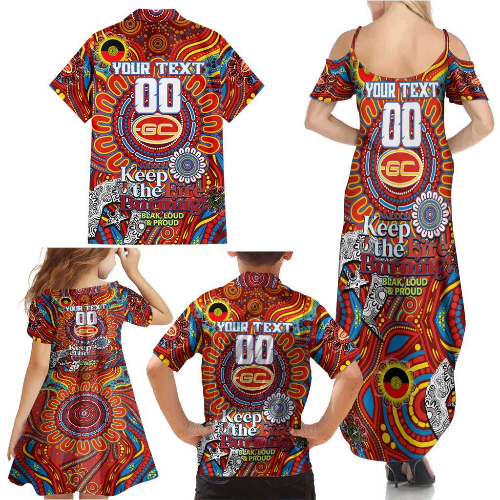 Custom Gold Coast Suns NAIDOC Week 2024 Family Matching Summer Maxi Dress and Hawaiian Shirt Mascot Football