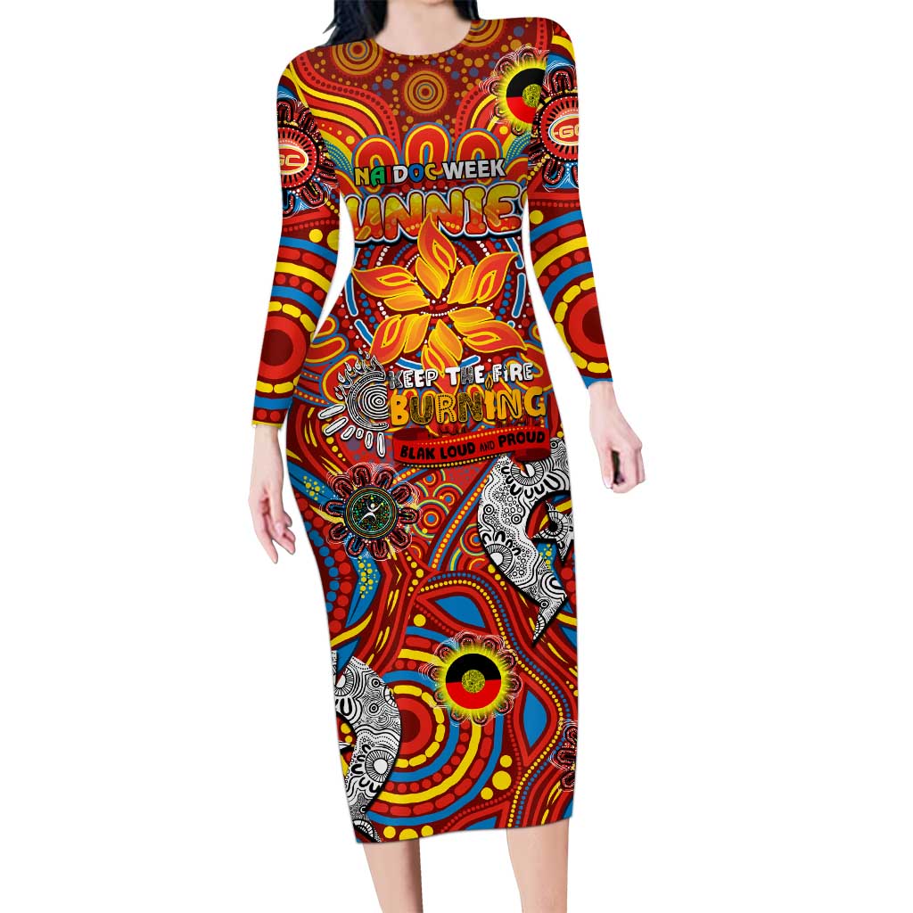 Custom Gold Coast Suns NAIDOC Week 2024 Long Sleeve Bodycon Dress Mascot Football