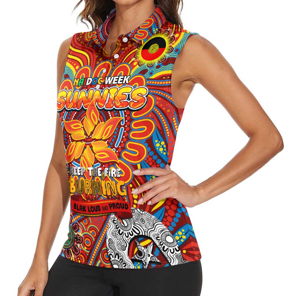 Custom Gold Coast Suns NAIDOC Week 2024 Women Sleeveless Polo Shirt Mascot Football