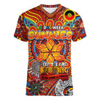Custom Gold Coast Suns NAIDOC Week 2024 Women V-Neck T-Shirt Mascot Football