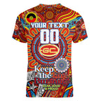 Custom Gold Coast Suns NAIDOC Week 2024 Women V-Neck T-Shirt Mascot Football
