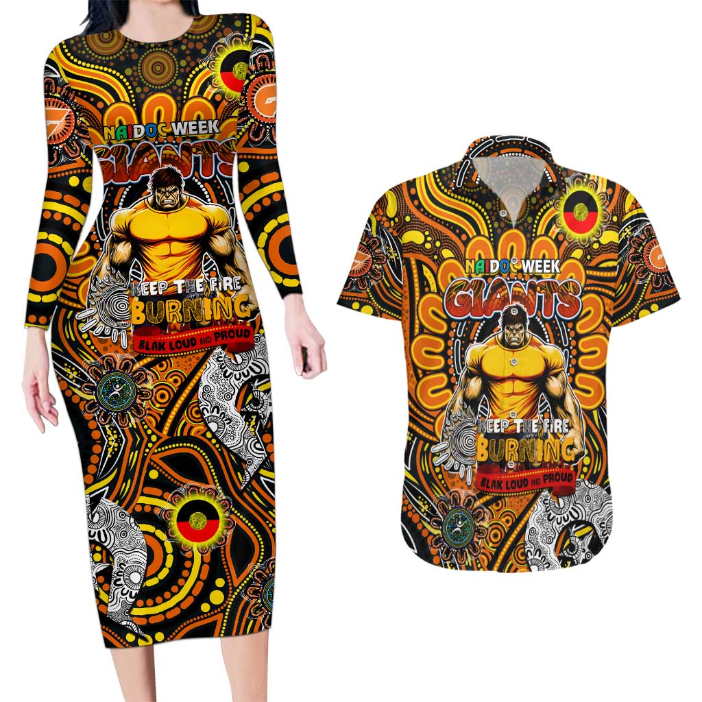 Custom GWS Giants NAIDOC Week 2024 Couples Matching Long Sleeve Bodycon Dress and Hawaiian Shirt Mascot Football