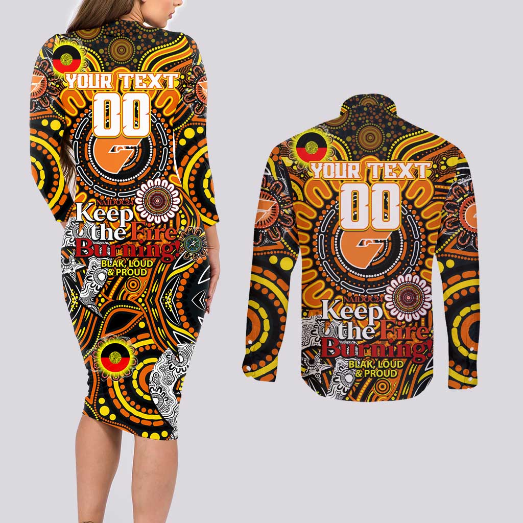 Custom GWS Giants NAIDOC Week 2024 Couples Matching Long Sleeve Bodycon Dress and Long Sleeve Button Shirt Mascot Football