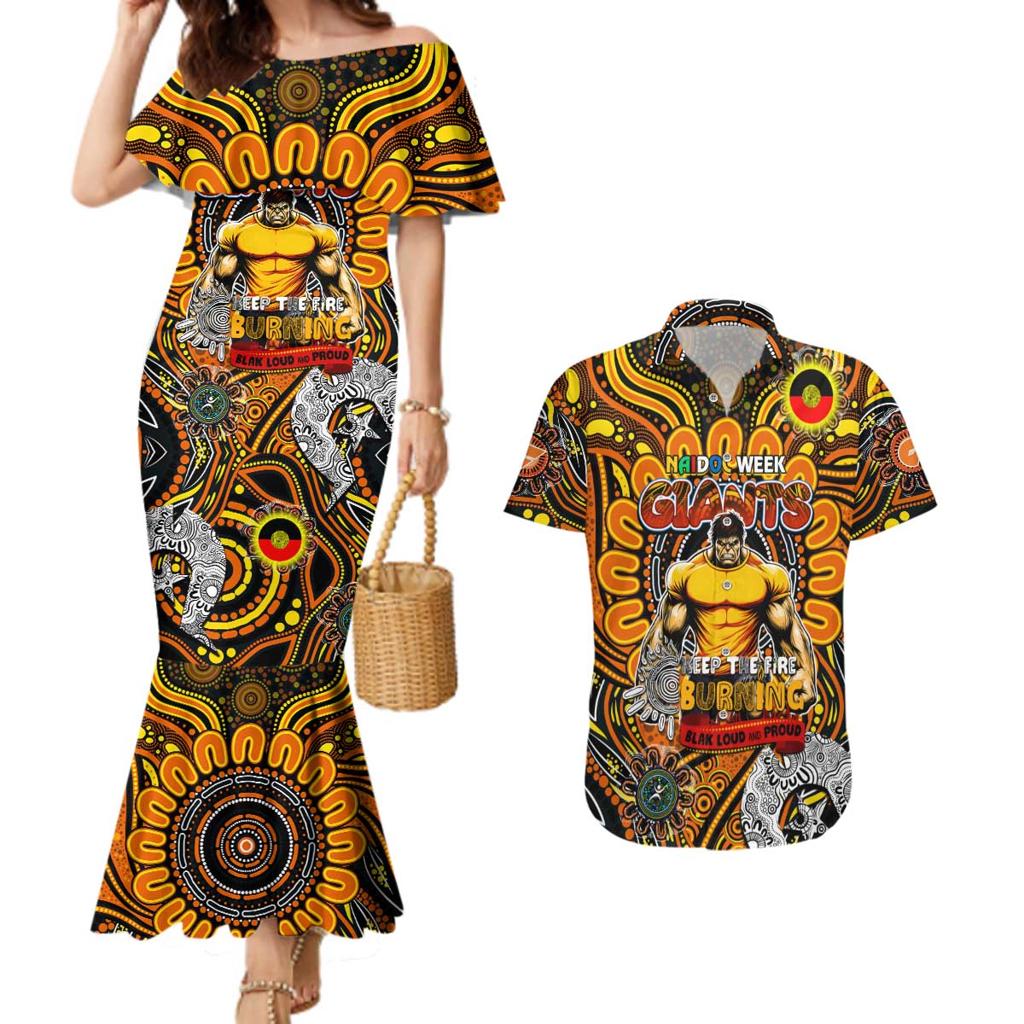 Custom GWS Giants NAIDOC Week 2024 Couples Matching Mermaid Dress and Hawaiian Shirt Mascot Football