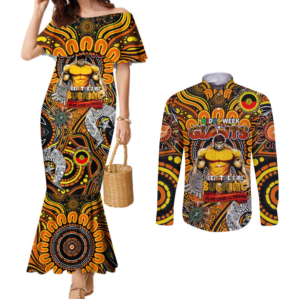 Custom GWS Giants NAIDOC Week 2024 Couples Matching Mermaid Dress and Long Sleeve Button Shirt Mascot Football