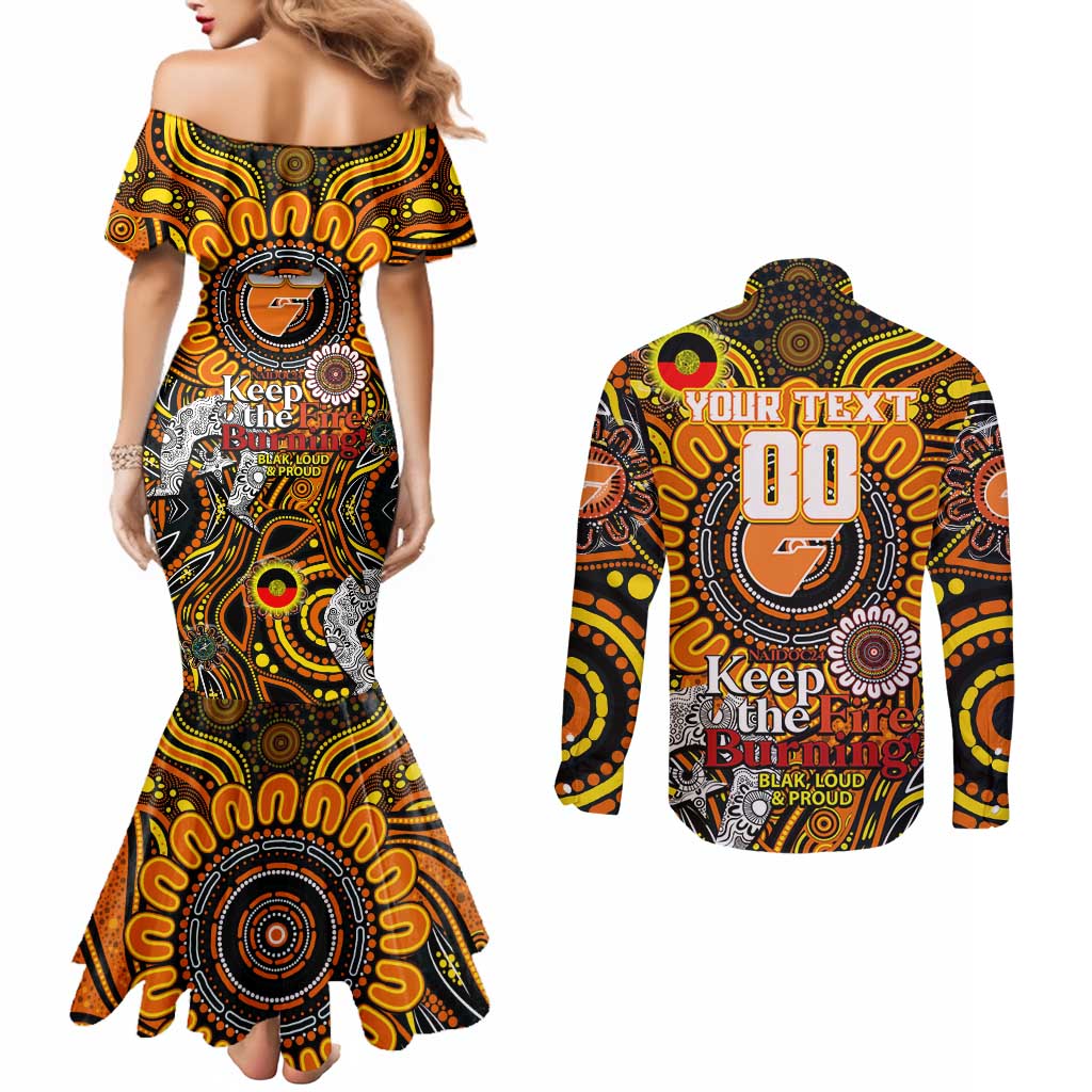Custom GWS Giants NAIDOC Week 2024 Couples Matching Mermaid Dress and Long Sleeve Button Shirt Mascot Football