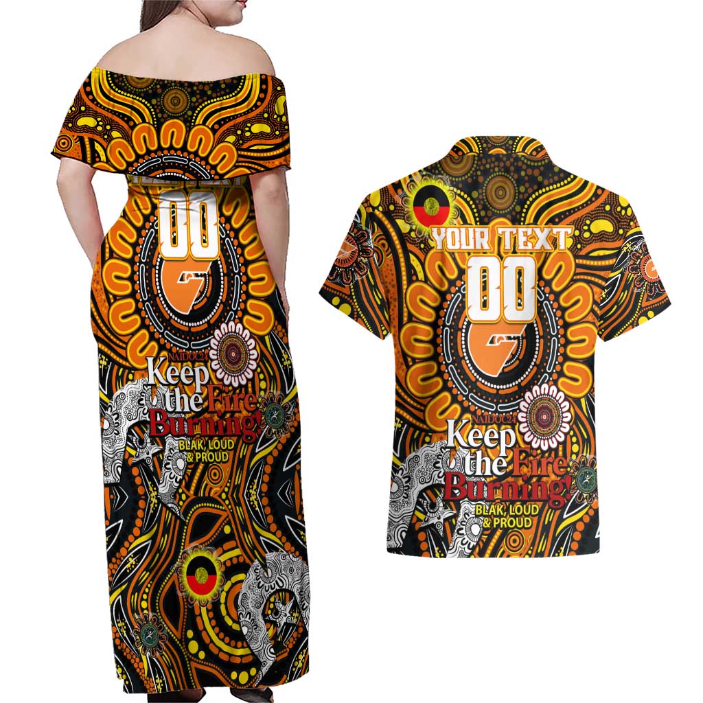 Custom GWS Giants NAIDOC Week 2024 Couples Matching Off Shoulder Maxi Dress and Hawaiian Shirt Mascot Football