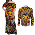 Custom GWS Giants NAIDOC Week 2024 Couples Matching Off Shoulder Maxi Dress and Long Sleeve Button Shirt Mascot Football