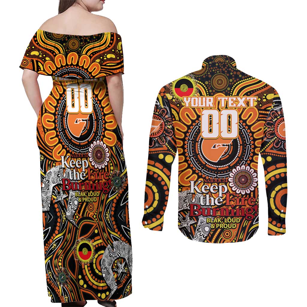 Custom GWS Giants NAIDOC Week 2024 Couples Matching Off Shoulder Maxi Dress and Long Sleeve Button Shirt Mascot Football