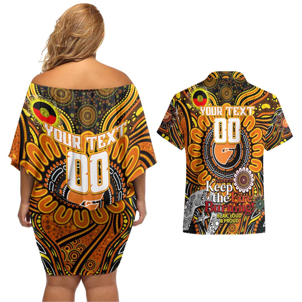 Custom GWS Giants NAIDOC Week 2024 Couples Matching Off Shoulder Short Dress and Hawaiian Shirt Mascot Football