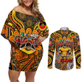 Custom GWS Giants NAIDOC Week 2024 Couples Matching Off Shoulder Short Dress and Long Sleeve Button Shirt Mascot Football