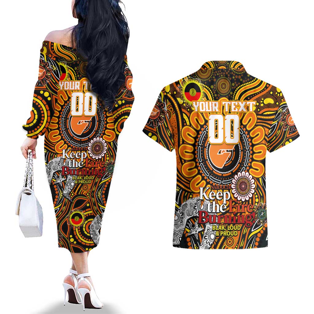 Custom GWS Giants NAIDOC Week 2024 Couples Matching Off The Shoulder Long Sleeve Dress and Hawaiian Shirt Mascot Football