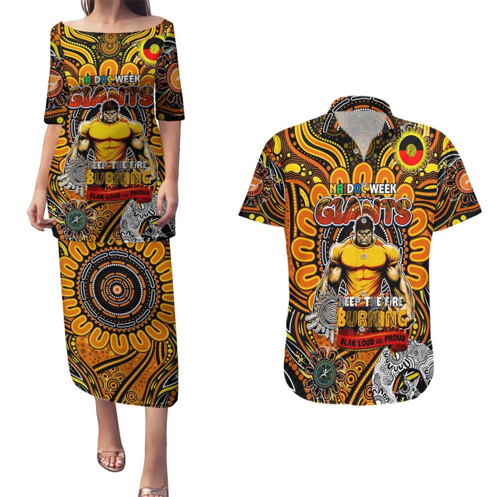 Custom GWS Giants NAIDOC Week 2024 Couples Matching Puletasi and Hawaiian Shirt Mascot Football