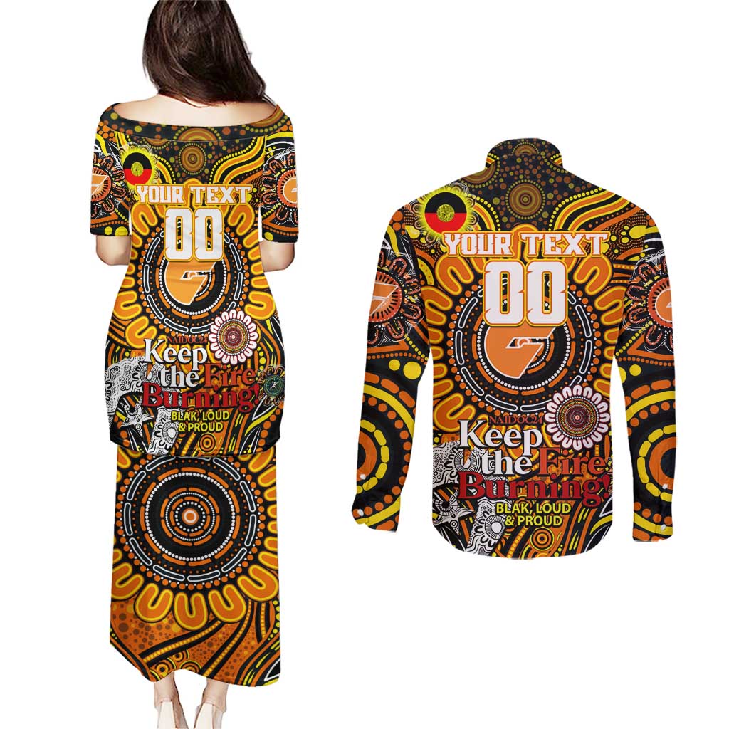 Custom GWS Giants NAIDOC Week 2024 Couples Matching Puletasi and Long Sleeve Button Shirt Mascot Football