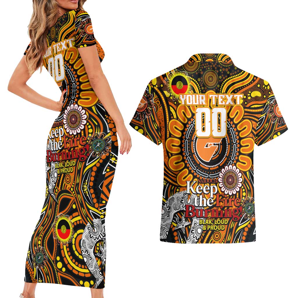 Custom GWS Giants NAIDOC Week 2024 Couples Matching Short Sleeve Bodycon Dress and Hawaiian Shirt Mascot Football