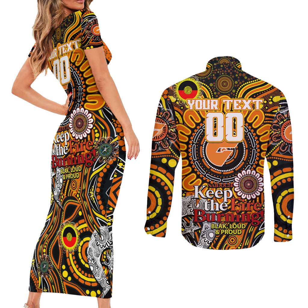 Custom GWS Giants NAIDOC Week 2024 Couples Matching Short Sleeve Bodycon Dress and Long Sleeve Button Shirt Mascot Football