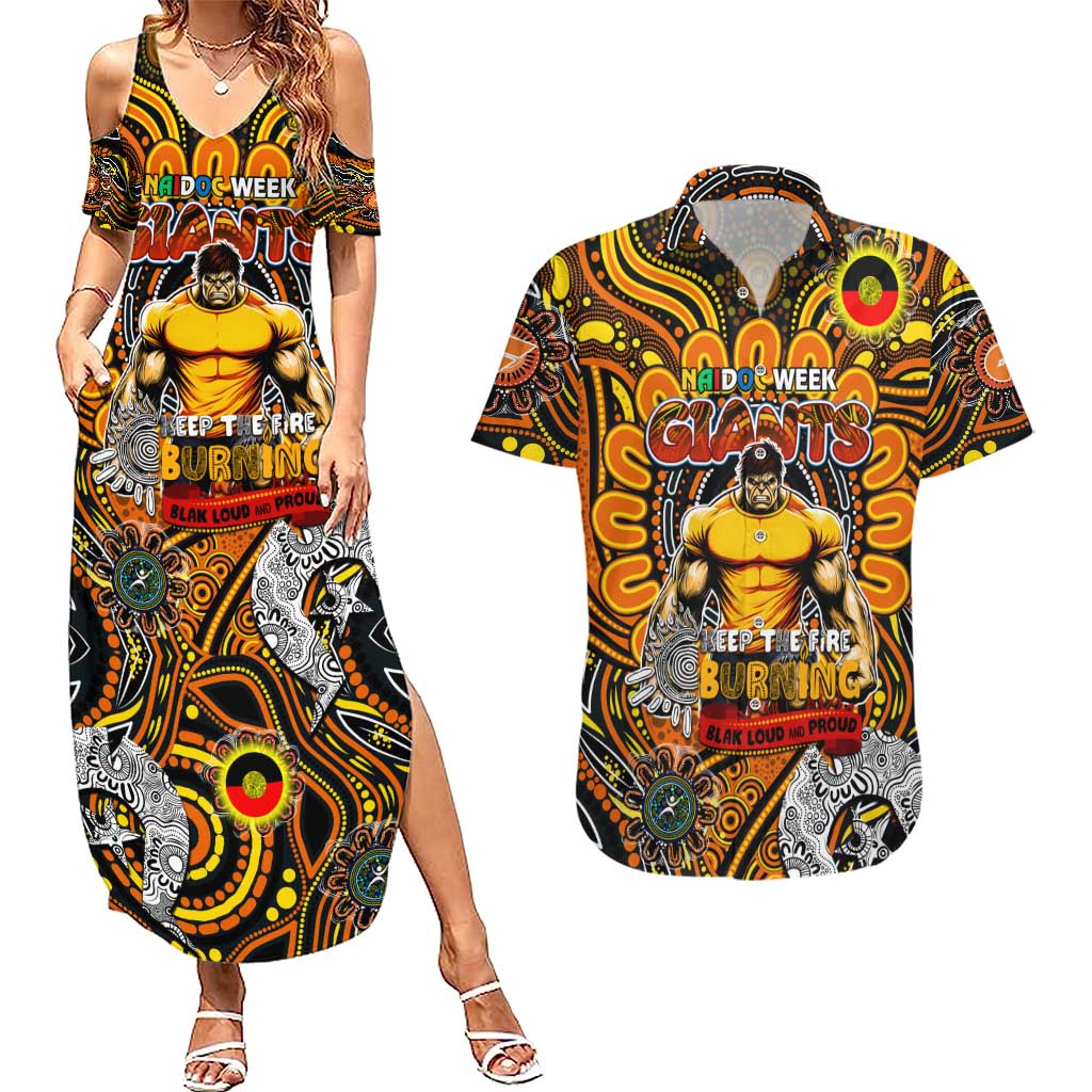 Custom GWS Giants NAIDOC Week 2024 Couples Matching Summer Maxi Dress and Hawaiian Shirt Mascot Football