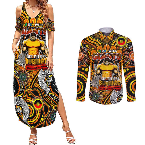 Custom GWS Giants NAIDOC Week 2024 Couples Matching Summer Maxi Dress and Long Sleeve Button Shirt Mascot Football