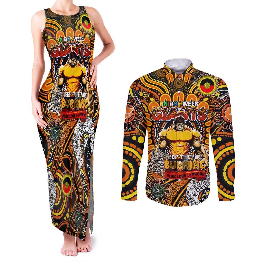 Custom GWS Giants NAIDOC Week 2024 Couples Matching Tank Maxi Dress and Long Sleeve Button Shirt Mascot Football