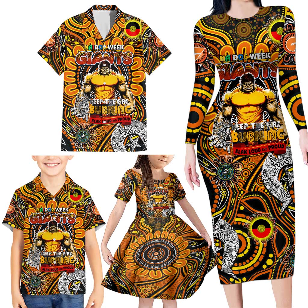 Custom GWS Giants NAIDOC Week 2024 Family Matching Long Sleeve Bodycon Dress and Hawaiian Shirt Mascot Football