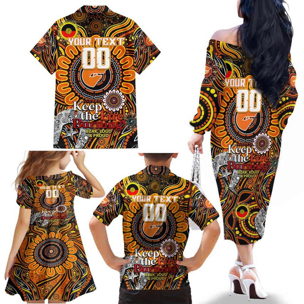 Custom GWS Giants NAIDOC Week 2024 Family Matching Off The Shoulder Long Sleeve Dress and Hawaiian Shirt Mascot Football