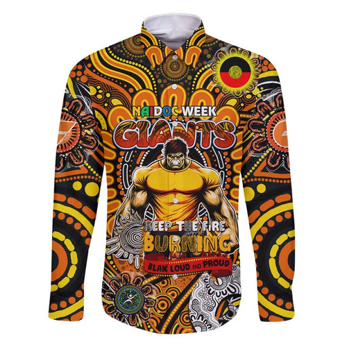 Custom GWS Giants NAIDOC Week 2024 Family Matching Off Shoulder Short Dress and Hawaiian Shirt Mascot Football